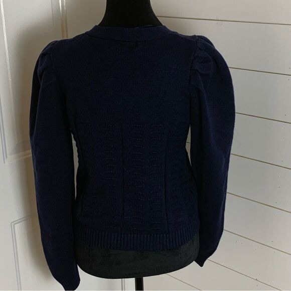 Truth Republic Pleated Puff Sleeve Cardigan Navy Blue woman’s size large preppy - Picture 6 of 13